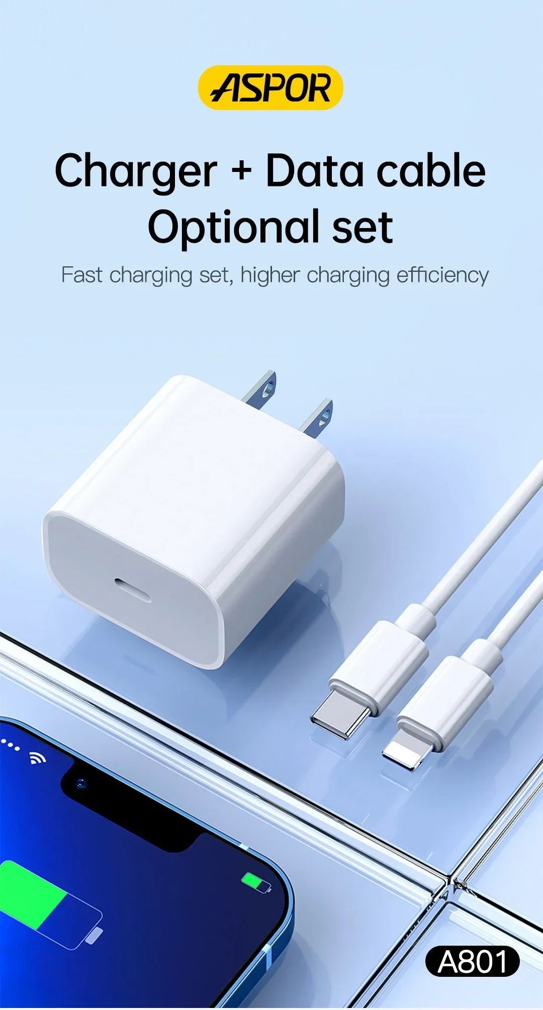 ASPOR A801 New 20W Fast Charging US PIN Quick Charge For Mobile Phone